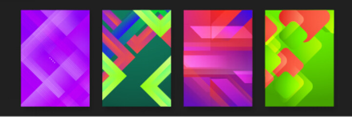 Four abstract designs featuring shapes and colors suitable for backgrounds, logos, branding, and print materials in artistic projects.