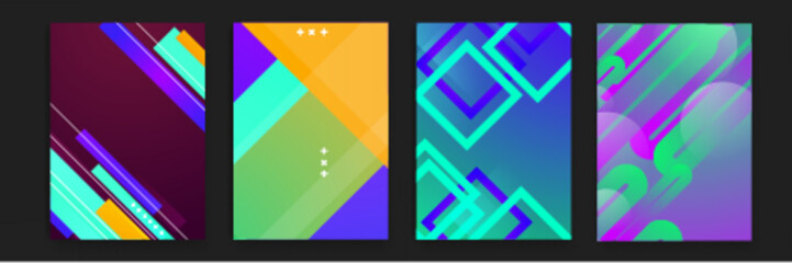 Fototapeta premium Four abstract colorful design suitable for backgrounds, posters, prints, and digital art projects that seek vibrant and modern visuals.