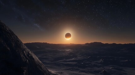 Fototapeta premium Icy landscape partial solar eclipse sunrise