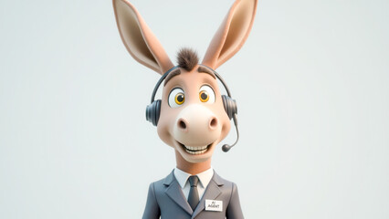 Friendly Cartoon Donkey Character in Business Suit with Headset for Customer Service