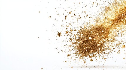 Golden Glitter Particles Burst on White Background for Creative Use