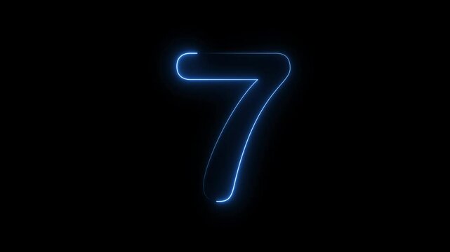 Neon glowing text 7 number animation on black background, Neon number 7 with alpha channel, neon number 7 text animation concept, creative video