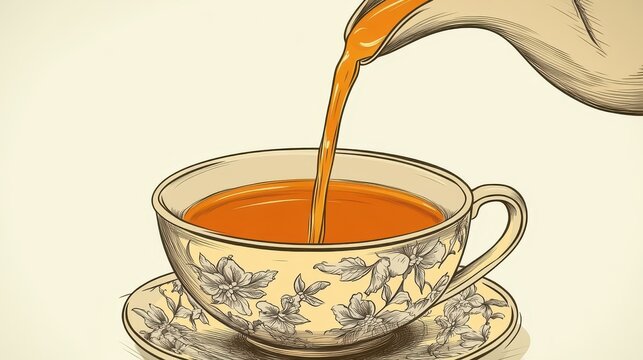 Retro beverage infusion in ornamental cup a vintage tea time ske