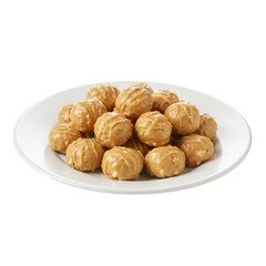 Fototapeta premium A plate of delicious peanut butter balls drizzled with chocolate, perfect for snacking