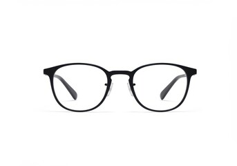 A pair of round black eyeglasses are displayed against a clean white background