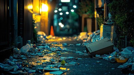 Night Alley Littered with Trash