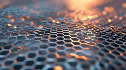 Abstract Metallic Mesh Texture With Glowing Edges Creating Dynamic Depth And Warm Reflections