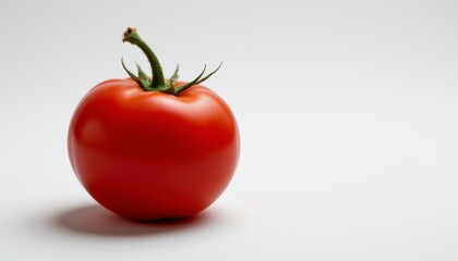 capture a visually striking image of a red tomato against a crisp white backdrop, emphasizing its rich hues and velvety skin texture.
