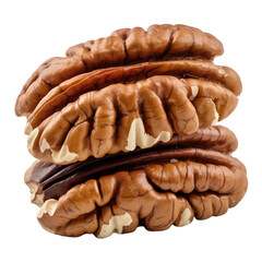 Closeup of Shelled Pecan halves with Transparent Background, Brown Color, Texture