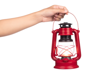 Hand holding a lantern isolated on transparent background