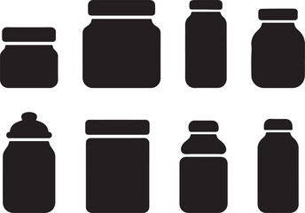 Kitchen Storage Jars Icon Set Container Silhouette Vector Illustration.