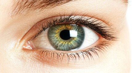 Close-up of human eye with distant horizon sharply focused through pupil, symbolizing vision boundaries，perspective, shallow depth of field. Concept of seeing beyond limits and exploring new horizon