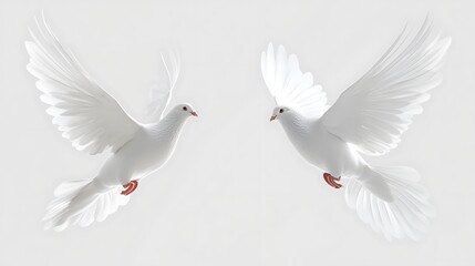 Two white doves in flight, facing each other (1)