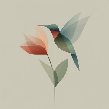 Translucent Hummingbird & Flower. Elegant Abstract Nature Art