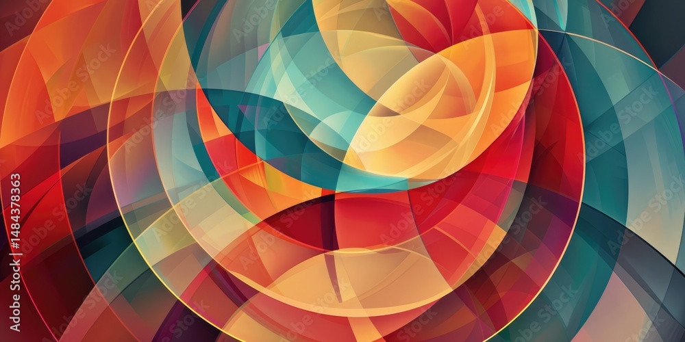Poster the abstract picture of the colourful geometry polygon circle shape like in the background, geometry