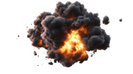 explosive fireball black smoke effect on white background