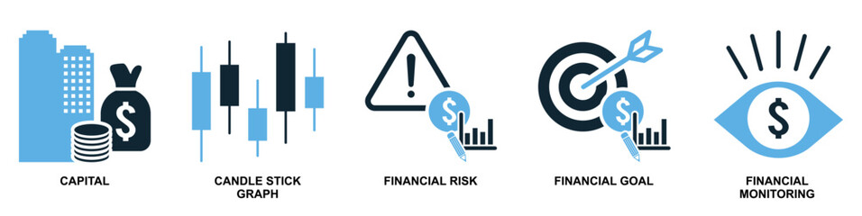 Set of finance icon vector for financial management, accounting, and budgeting overview. Ideal for business dashboard, finance app, and money planning illustration.
