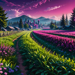 landscape with purple flowers