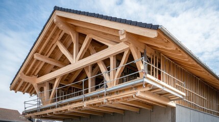 Roofing materials and ventilation components placed on the upper floor of a site under construction