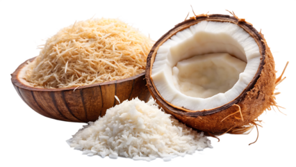 Coconut curls, shavings, isolated on white background