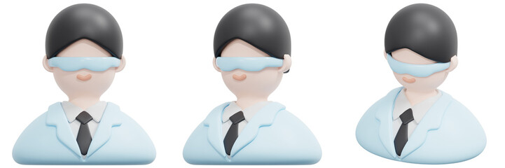 Set of 3D Male Avatars in Light Blue Suits and Dark Ties 3d Render Icon Illustration