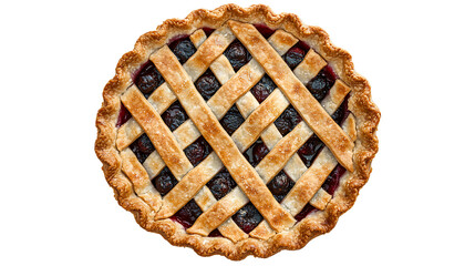A pie with a lattice crust and blueberries