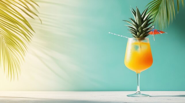 Tropical delight refreshing summer drink pineapple juice on brig