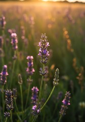 Obraz premium Golden Hour Lavender: A Serene Field of Purple Blossoms
