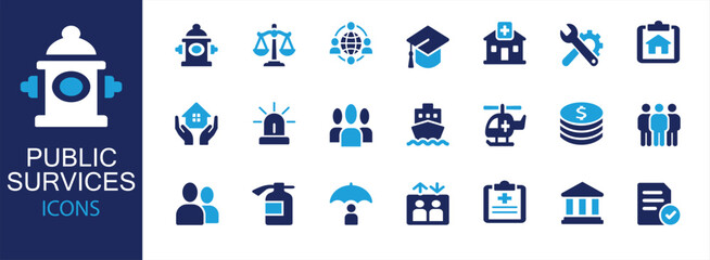 Public Service Transport Emergency and Urban Infrastructure Icons Vector Pictogram Outline and Flat Design Collection