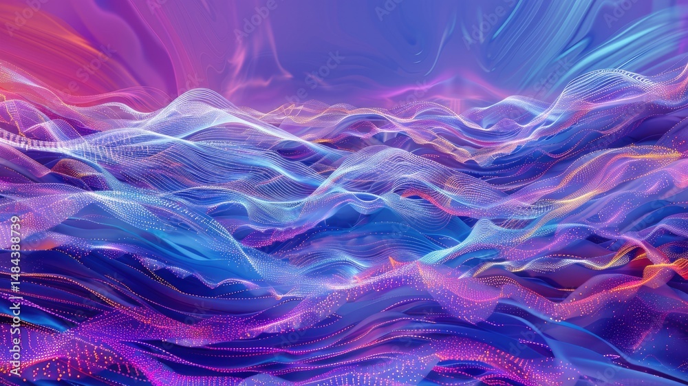Poster abstract picture micro light sparkling particle represent data flow. vivid flowing wave with high te