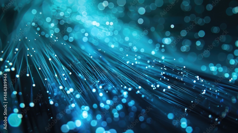Poster abstract picture of blue light particle with digital technology style design connecting become dynam