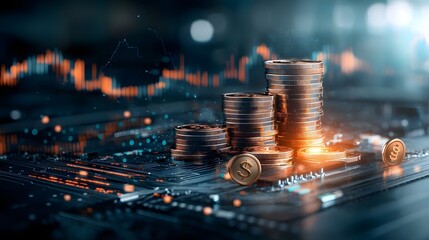 of modern automated investing strategies where an abstract circuit board design represents the flow of dividend payouts like electric currents