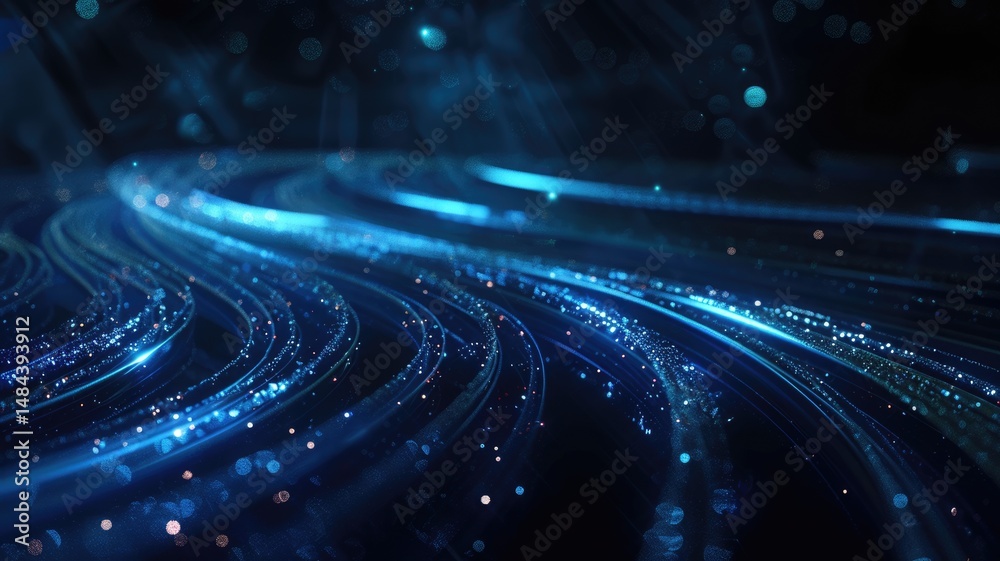 Poster abstract picture micro light sparkling particle represent data flow vivid flowing wave with high tec