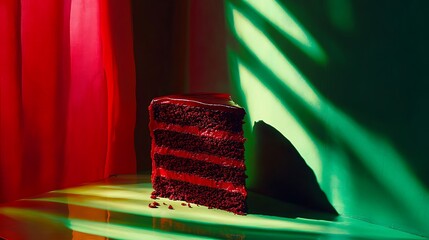 Dramatic red velvet cake still life