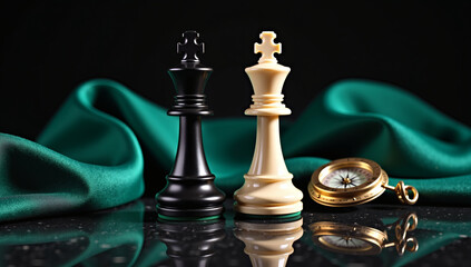 Dramatic Chess Kings, Black vs White on Marble, Symbolizing Pakistan-India Diplomatic Tensions, Editorial