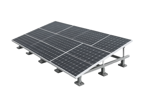 Ground-mounted solar panels for sustainable power generation.