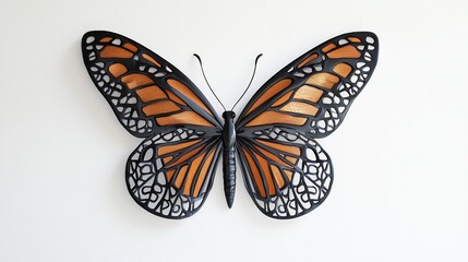 Obraz premium Artistic butterfly design featuring a monarch butterfly with intricate symmetrical wings isolated on a pure white surface overlay cut out on isolated transparent removed background