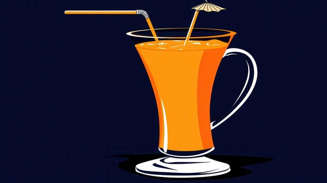 Vibrant orange juice illustration with straws against a dark bac