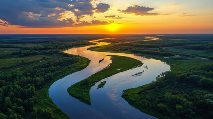 National style mountains, rivers, auspicious clouds, flowers background