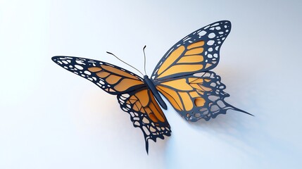 Fototapeta premium Artistic butterfly design featuring a monarch butterfly with intricate symmetrical wings isolated on a pure white surface overlay cut out on isolated transparent removed background