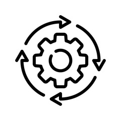 Workflow icon. Simple outline style. Operations, procedure, cog, gear, work, flow, pictogram, process, arrow, business concept. Vector illustration isolated