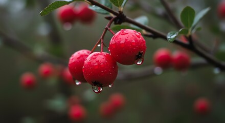Rain-Kissed Red Berries: A Serene Autumnal Close-Up