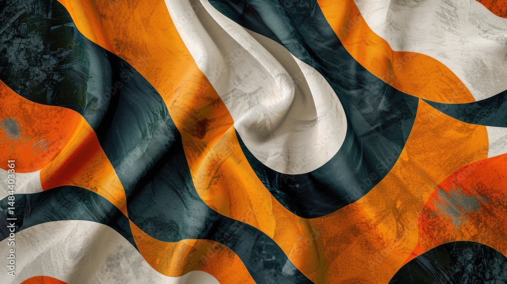 Poster abstract digital art with multicolored overlapping shapes. digital artwork of overlapping curve wave