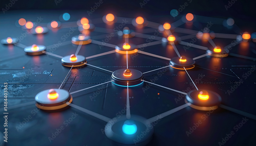 Aufkleber futuristic enterprise process map floating in d space with each node lighting up s