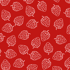 Seamless pattern with strawberry. Red background with strawberry outline.