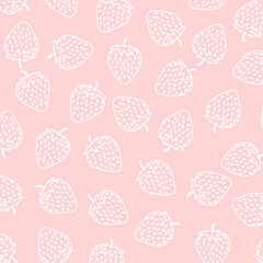 Seamless strawberry pattern. vector strawberry white line art illustration on pink background, For background, packaging, textile