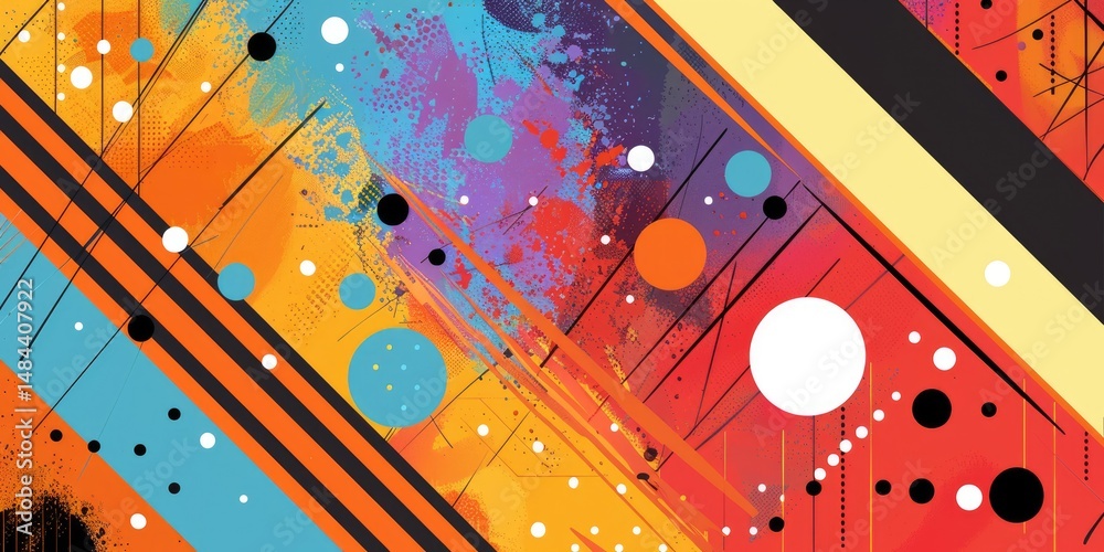 Poster abstract colorful geometric shapes effect on surface of digital cyber design express scene of cybers