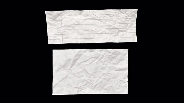Clean flat paper crumples and unfolds in a stop-motion. Textured, organic backgrounds, design overlays, craft visuals, transparent alpha channel bg, Style 25 rectangle school line note, and blank
