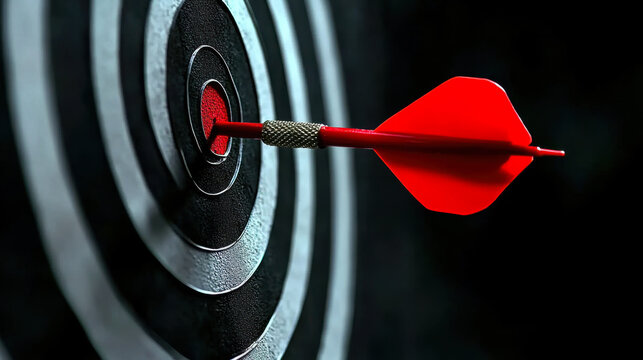 Business marketing success concept. The red dart arrow bullseye in the middle of the dart paper is the goal of the business.