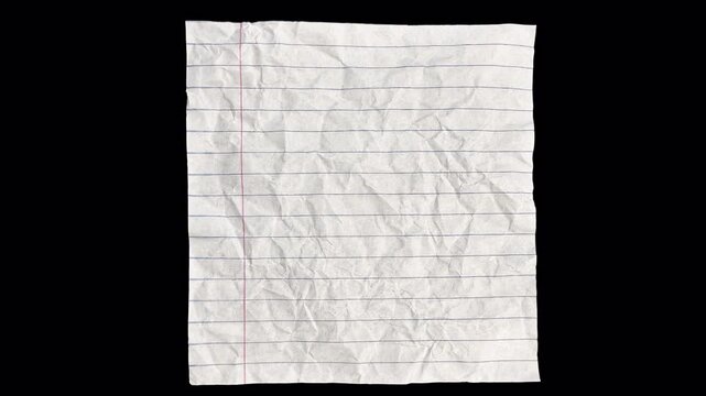 Clean Line school paper crumples and unfolds in a stop-motion. Textured, organic backgrounds, design overlays, craft visuals, transparent alpha channel bg, Style 31 square note